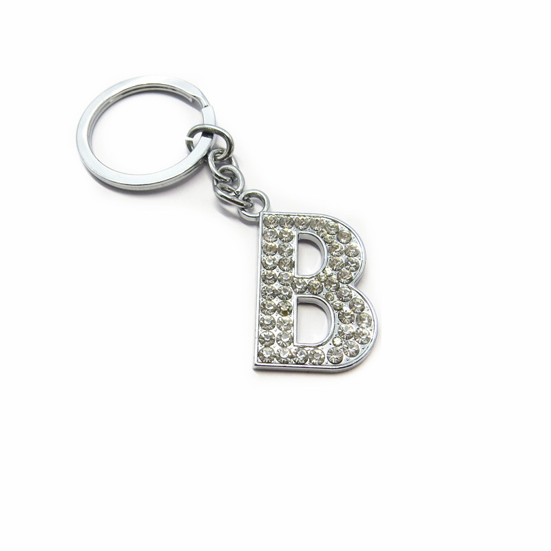 35mm Zinc Alloy Brand Rhinestone Key Chain with Letter B Bag Charm Heart Shape Rhinestone Keychain