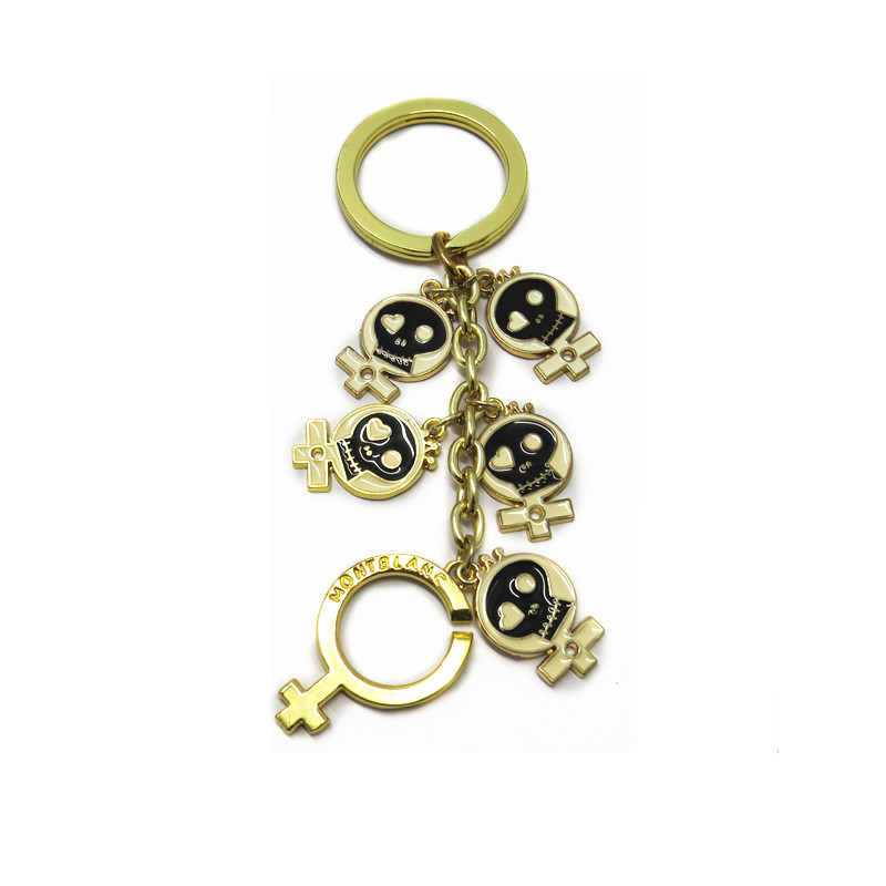 Customized New Design Skull Shape Shiny Gold Black Enemal Color Souvenir Key Chains