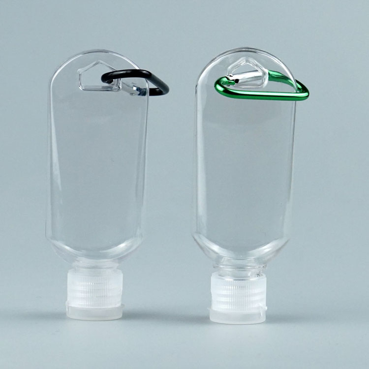 Custom Size Screw Cap Mini 50ml Empty Hand Sanitizer Plastic Bottle With Metal Carabiner