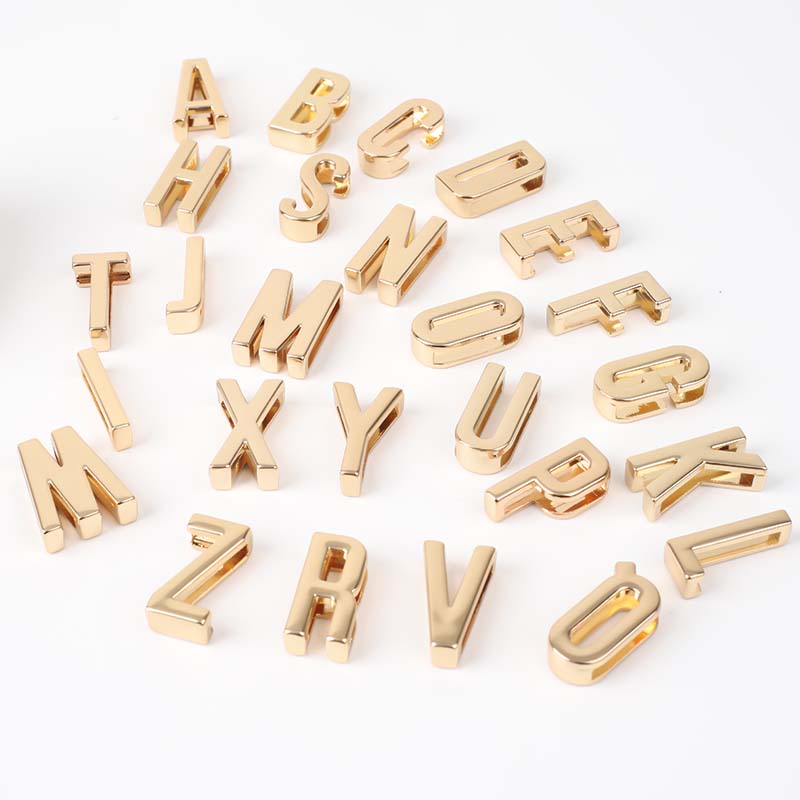 High Quality 24 mm gold plated alphabet letters Brand For alphabet metal letters for bags