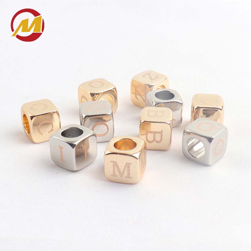 Gold and silver Plated Zinc alloy 9 12 15mm Square Cube Letters Big Hole Loose Beads Spacers for DIY Necklace Bracelet